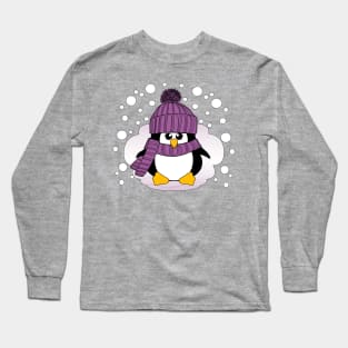 Christmas Penguin with Hat and Scarf Long Sleeve T-Shirt